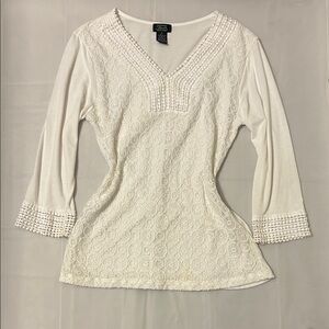 Elegant White Lace V-Neck Tunic Blouse Bride Spring